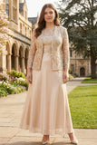 Champagne A-Line Satin 2-Piece Mother of the Bride Dress