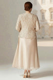 A-Line Champagne 2-Piece Mother of the Bride Dress