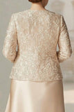 Champagne A Line Two Piece Plus Size Mother Of The Bride Dress with Long Sleeve