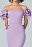 Lilac Mermaid Off The Shoulder Ruffles Formal Dress