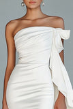 White Strapless Mermaid Ruffled Formal Dress