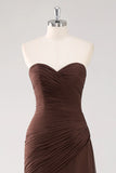Dark Brown Sweetheart Ruched Ruffled Formal Dress