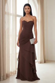 Dark Brown Sheath Sweetheart Ruched Ruffled Formal Dress