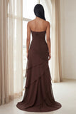 Dark Brown Sheath Sweetheart Ruched Ruffled Formal Dress