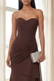 Dark Brown Sheath Sweetheart Ruched Ruffled Formal Dress