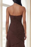 Dark Brown Sheath Sweetheart Ruched Ruffled Formal Dress