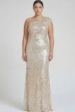Sparkly Champagne Mermaid One Shoulder Formal Dress with Sequins