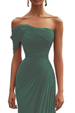 Mermaid Dark Green One Shoulder Pleated Long Formal Dress