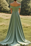 Sage Off The Shoulder Slim Formal Dress with Wide Hem