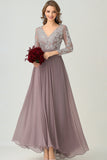 Dusk V Neck Long Sleeve Mother of the Bride Dress With Appliques