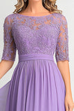 Elegant Lilac A Line Boat Neck  Mother Of Bride Dress With Appliques