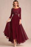 Elegant Burgundy A Line Long Sleeve Mother Of Bride Dress With Appliques