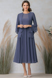 Elegant Grey Blue A Line Two-Piece Mother Of The Bride Dress