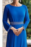 Sparkly Royal Blue Sheath Long Sleeves Beaded Mother of the Bride Dress