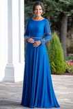 Sparkly Royal Blue A-Line Beaded Long Sleeves Mother of the Bride Dress