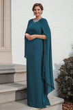 Sparkly Peacock Mermaid Rhinestones Chiffon Long Mother of the Bride Dress with Cape