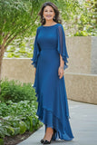 Blue A Line Chiffon Scoop High Low Mother of the Bride Dress with Flutter Sleeves