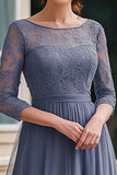 Dusty Blue Lace 3/4 Sleeves Mother Of The Bride Dress with Lace