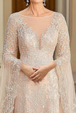 Elegant Beige A Line Flutter Sleeve Mother Of Bride Dress With Lace Appliques