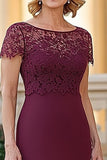 Elegant Burgundy Bodycon Lace Applique Mother Of Bride Dress With Slit