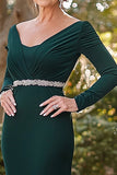 Elegant Dark Green Long Sleeve Mother Of Bride Dress With Beading