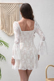 Long Sleeves Bodycon Square Neck Lace Little White Dress