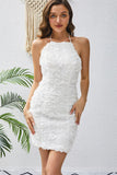 Bodycon Halter Neck White Appliques Cocktail Dress