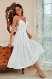 A Line Spaghetti Straps White Long Party Dress