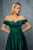 Army Green Off the Shoulder Satin A-Line Long Prom Dress