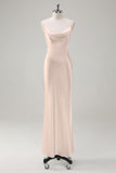 White Satin Cowl Neck Backless Prom Dress