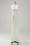 White Satin Cowl Neck Backless Prom Dress