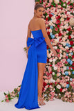 Royal Blue Tight Strapless Ruched Short Formal Dress with Bow