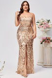 Sparkly Plus Size Golden Mermaid Sequin Embroidered Long Prom Dress with Split