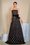 Black A-Line Strapless Long Prom Dress with Sequins