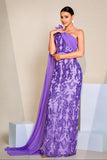 Sparkly Purple One Shoulder Mermaid Sequins Long Prom Dress with Cape