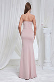 Mermaid Pink Strapless Lace Long Prom Dress