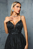 Sparkly Spaghetti Straps Grey Blue Tulle A Line Prom Dress