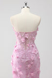 Lilac Strapless Coset Applique Mermaid Long Prom Dress with Slit