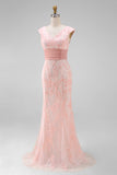Dark Red Mermaid V-Neck Embroidered Mother Of The Bride Dress with Sequins