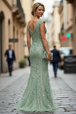 Dark Red Mermaid V-Neck Embroidered Mother Of The Bride Dress with Sequins