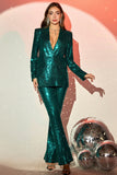 Sparkly Green Sequins Notched Lapel Women Choir Suits with Belt