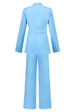 Blue Peak Lapel 2 Piece Women's Suits with Belt