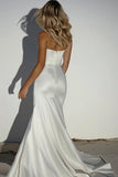 Elegant Ivory Satin Sweetheart Sheath Long Wedding Dress with Slit
