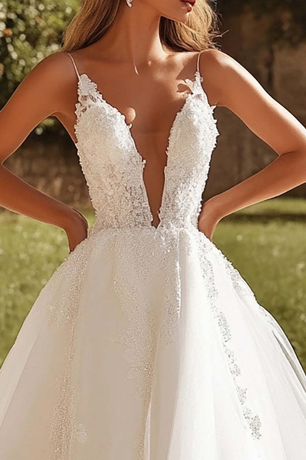 ZAPAKA Women Charming Ivory Wedding Dress With Lace Appliques A Line Tulle Spaghetti Straps Bridal Dress, Ivory / US14 ZAPAKA Women Charming Ivory Wedding Dress With Lace Appliques A Line Tulle Spaghetti Straps Bridal Dress, Ivory / US14