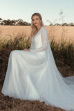 Timeless A Line V Neck Lace Long Sleeve Ivory Wedding Dress