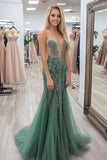 Elegant Agave Sheath Sweetheart Tulle Long Prom Dress with Appliques