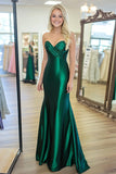 Chic Dark Green Sweetheart Mermaid Satin Ruched Long Prom Dress