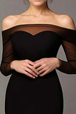 Chic Black Mermaid Off The Shoulder Long Prom Dress with Long Sleeves