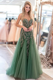 Agave Tulle Sweetheart A Line Long Prom Dress with Appliques