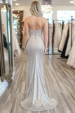 Chic Silver Sweetheart Sheath Sequin Long Prom Dress with Slit